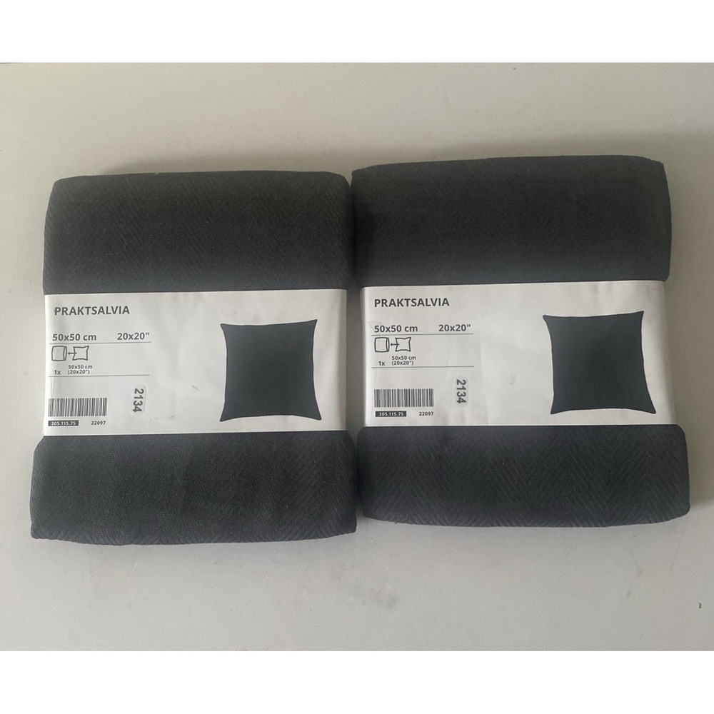 Set of 2 IKEA PRAKTSALVIA Cushion Cover Anthracite 20x20" New 305.115.75